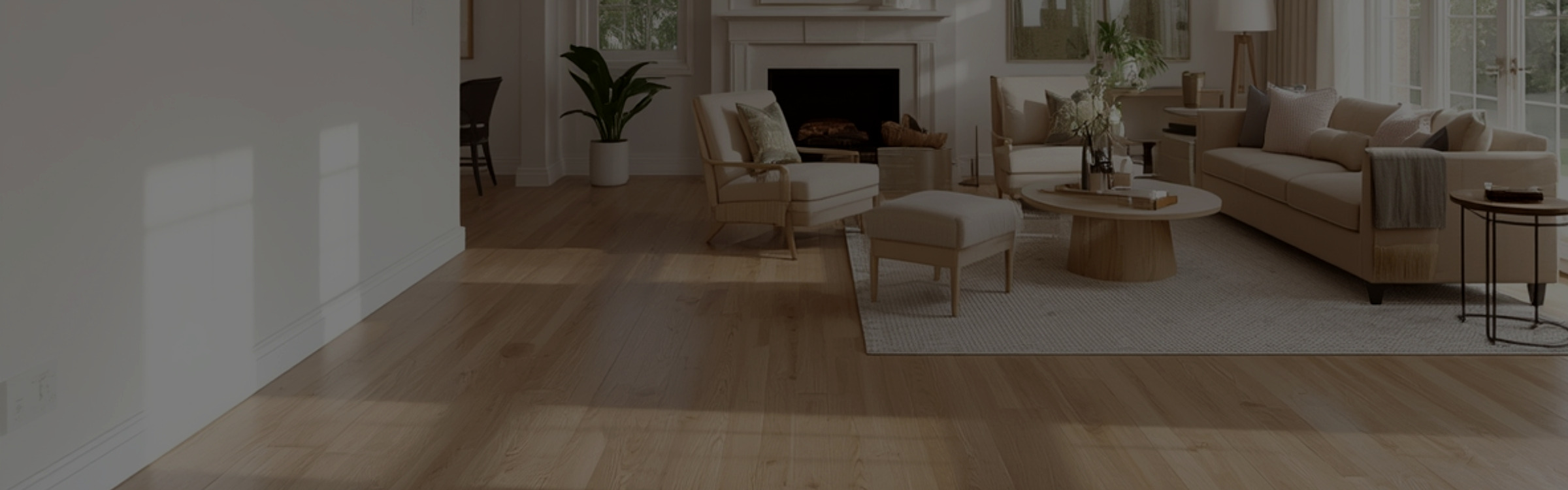 Warm living room with natural wood flooring in a comfortable Champaign-area home