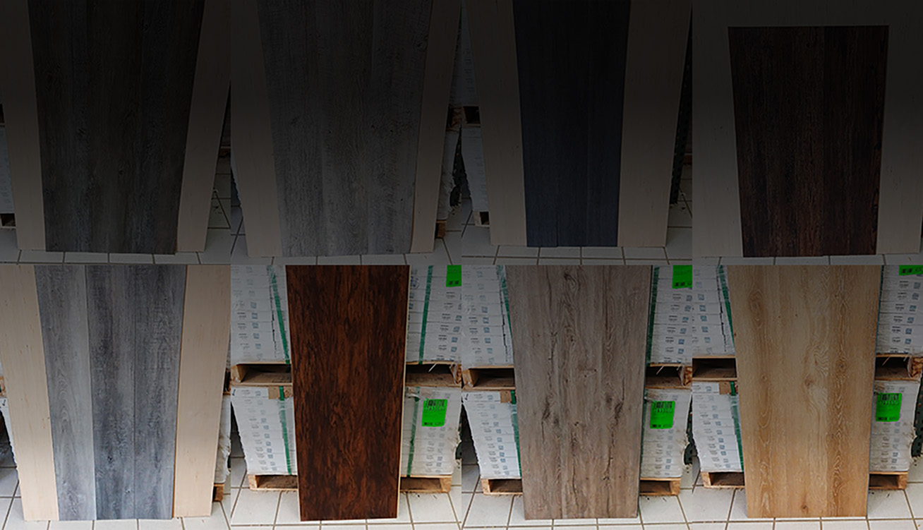In‑stock flooring planks stacked on pallets