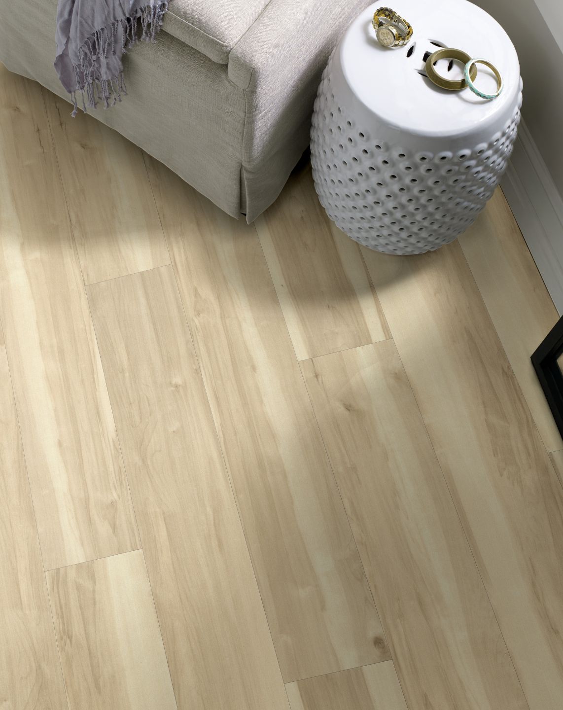 Waterproof luxury vinyl plank flooring in livingroom